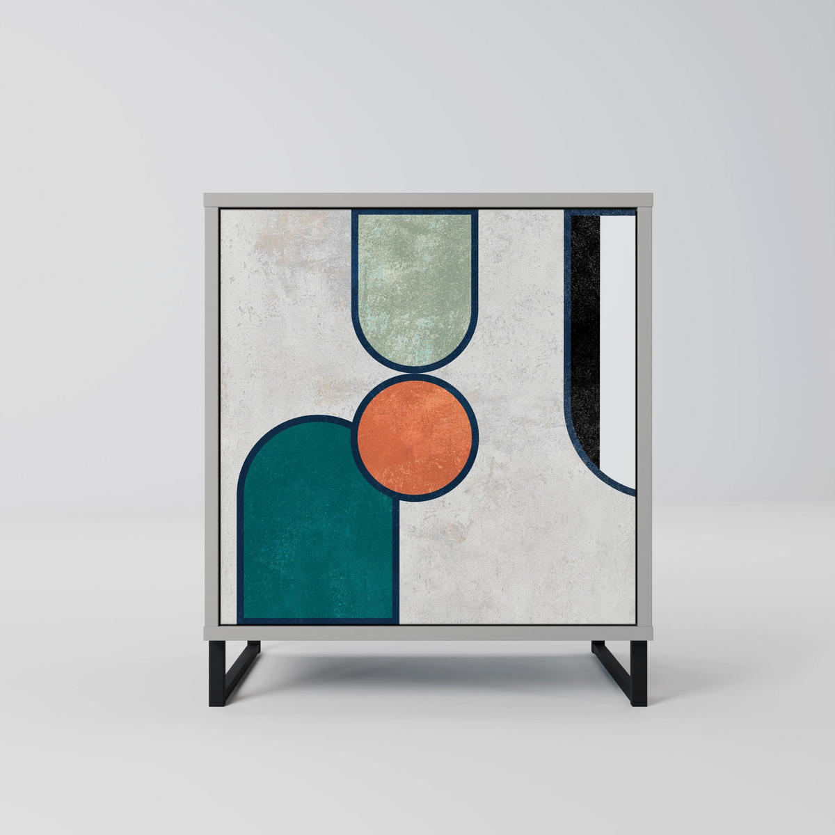 SIDEBOARD COOL STORY, Grau, 57,5x42x72,5 cm, Schwarze Metallfüße - Multicolor/Schwarz, Holzwerkstoff/Metall (57.5/72.5/42cm) - SpaceRebels