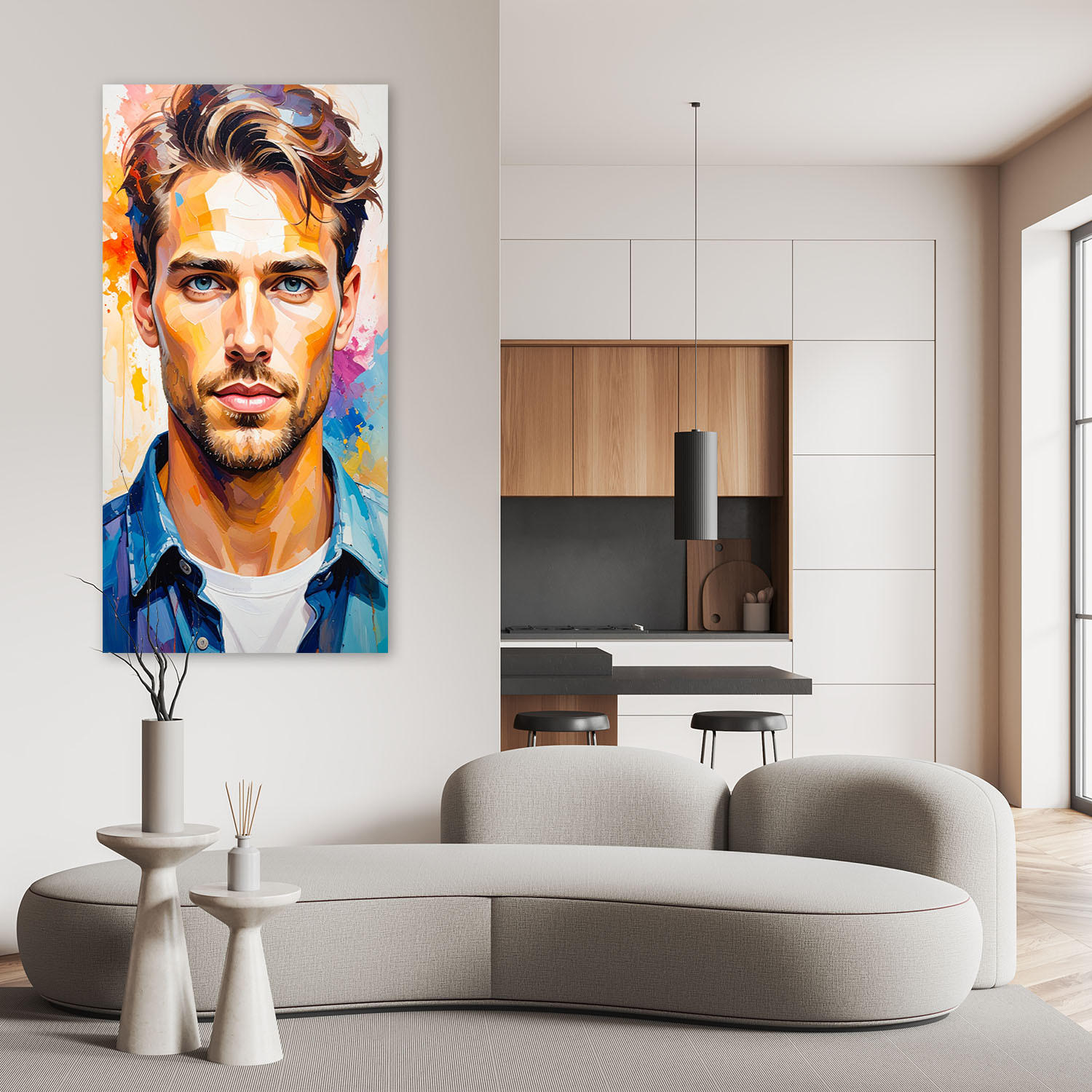 LEINWANDBILD Porträt Mann Modell 60x120cm - Multicolor, Textil (60/120cm) - Feeby