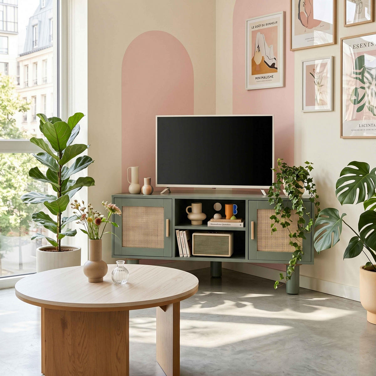 TV-STÄNDER, Dunkelgrün - Grün, Holz (120/55/54cm) - Oviala