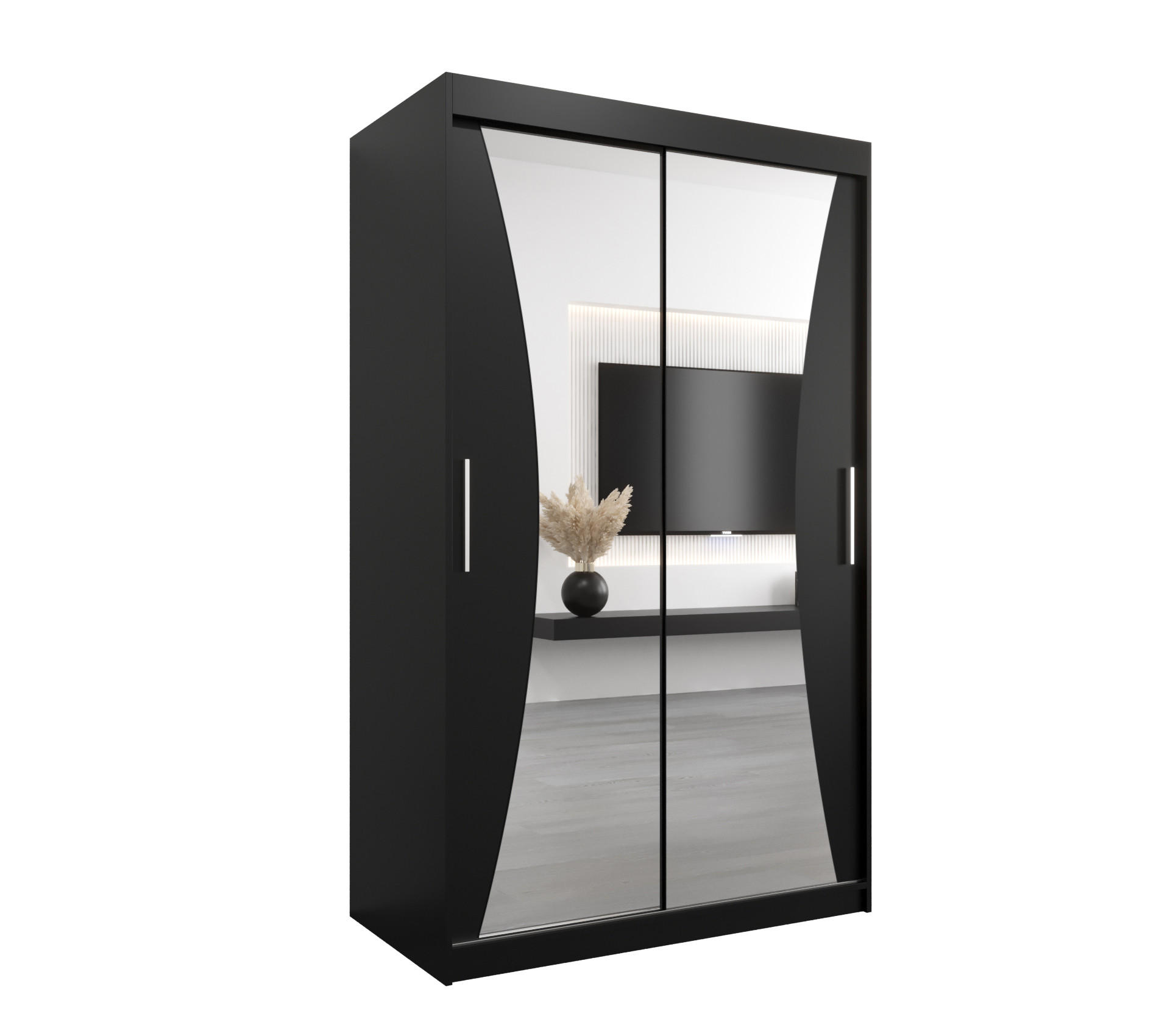 Möbel Kryspol Schwebetürenschrank Schwarz, Schwarz 120x200x62 cm