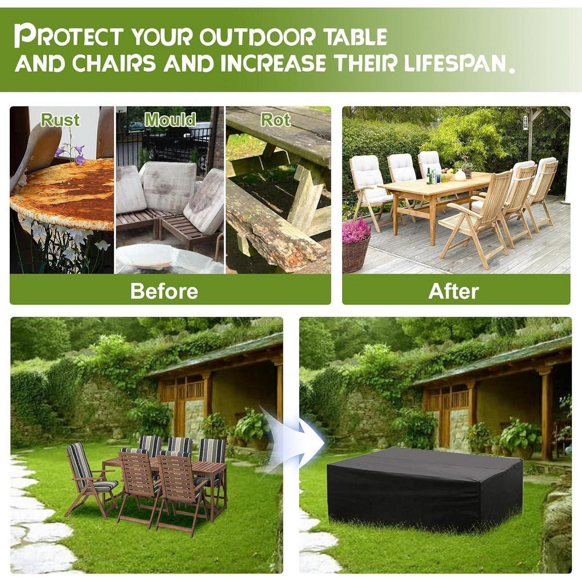 GARTENMÖBEL Abdeckung 200 x 160 x 70 cm Wasserdicht UV-Schutz - Schwarz, Kunststoff (100/75/200cm)