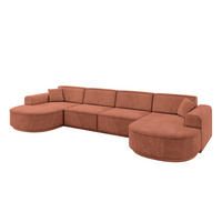 WOHNLANDSCHAFT MARI-U2-v3 - 388x171x83 cm Koralle Velours - Koralle/Schwarz, Holzwerkstoff/Kunststoff (388/83/171cm) - ALTDECOR