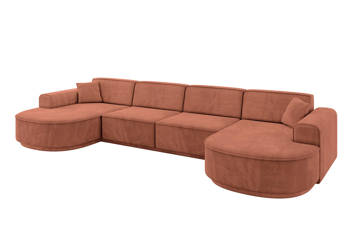 WOHNLANDSCHAFT MARI-U2-v3 - 388x171x83 cm Koralle Velours - Koralle/Schwarz, Holzwerkstoff/Kunststoff (388/83/171cm) - ALTDECOR