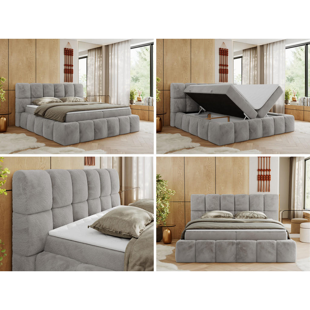 Thumbnail - MKS Boxbett, Hellgrau, Textil, 2-Sitzer, H4, 7-Zonen, Rechteckig, 140x200 cm, Oeko-Tex®, Schlafzimmer, Betten, Boxspring...