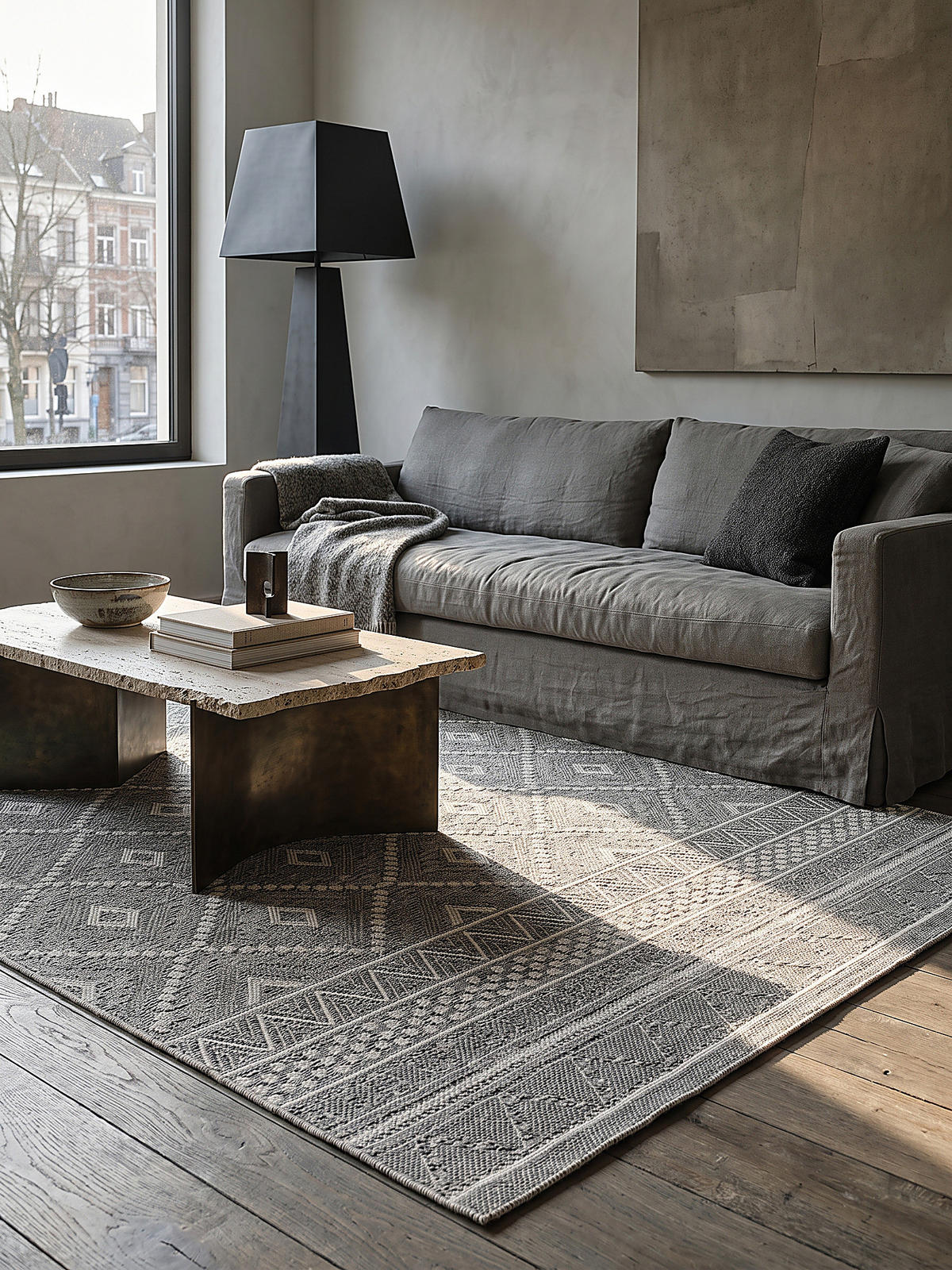 TEPPICH Flachgewebe ESERA Ethno-Rauten Polypropylen Grau 120 x 120 cm - Grau, Textil (120/120cm) - KADIMA DESIGN