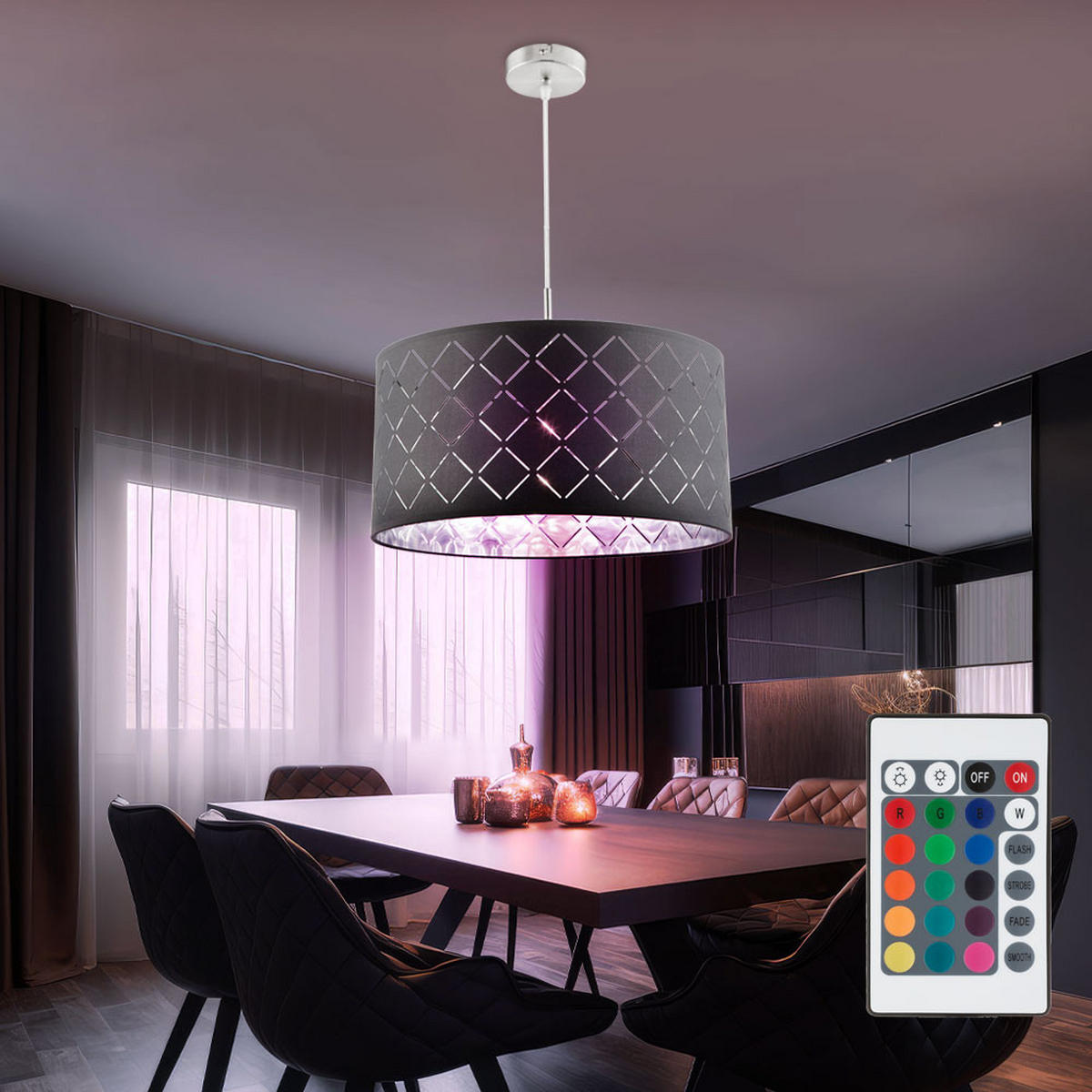 LED HÄNGELAMPE Kidal Schwarz Textil - Schwarz, Metall (40/40/140cm) - Globo Lighting