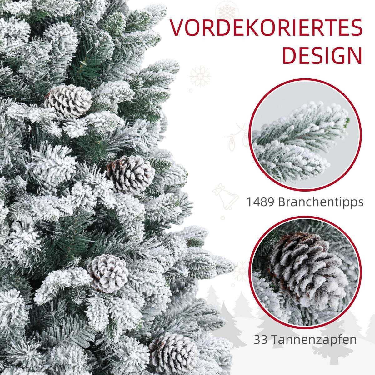 KÜNSTLICHER Weihnachtsbaum, 183 cm Christbaum mit 1489 Spitzen für Weihnachten - Grün, Kunststoff (183cm) - HOMCOM
