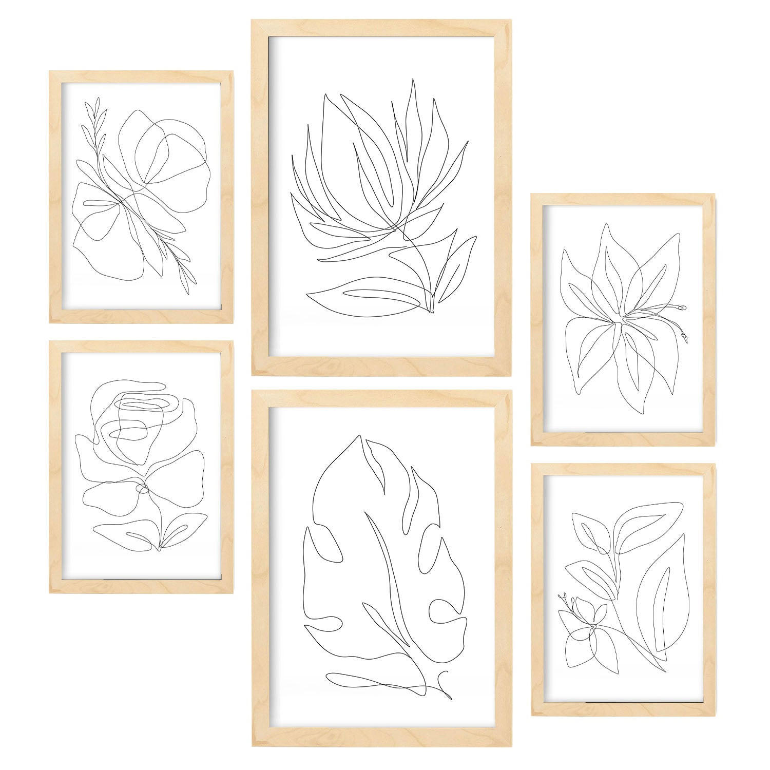 POSTER Set Mit 6 Fairer Fiore In Blume Zusammenfassung Ästhetische Dekorative Gemälde Für Ihr Wohnzimmer Zuhause A3 & A4 Rahmen Aus Hellem Holz - Beige, Papier (29/3cm) - Nacnic