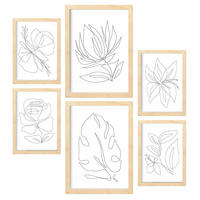 POSTER Set Mit 6 Fairer Fiore In Blume Zusammenfassung Ästhetische Dekorative Gemälde Für Ihr Wohnzimmer Zuhause A3 & A4 Rahmen Aus Hellem Holz - Beige, Papier (29/3cm) - Nacnic