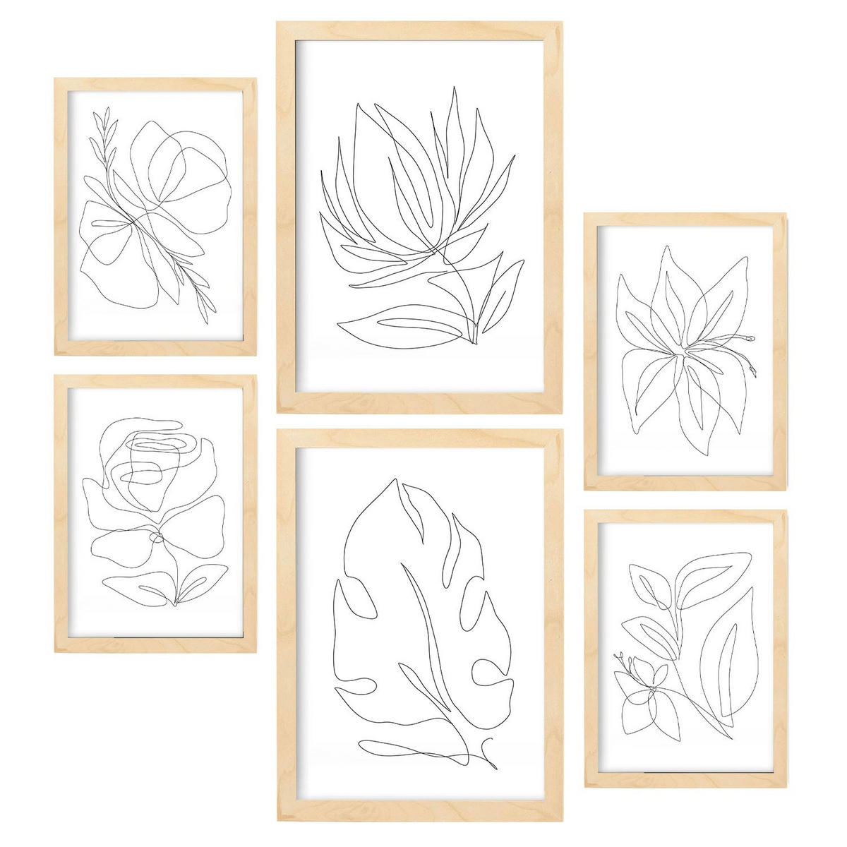 POSTER Set Mit 6 Fairer Fiore In Blume Zusammenfassung Ästhetische Dekorative Gemälde Für Ihr Wohnzimmer Zuhause A3 & A4 Rahmen Aus Hellem Holz - Beige, Papier (29/3cm) - Nacnic