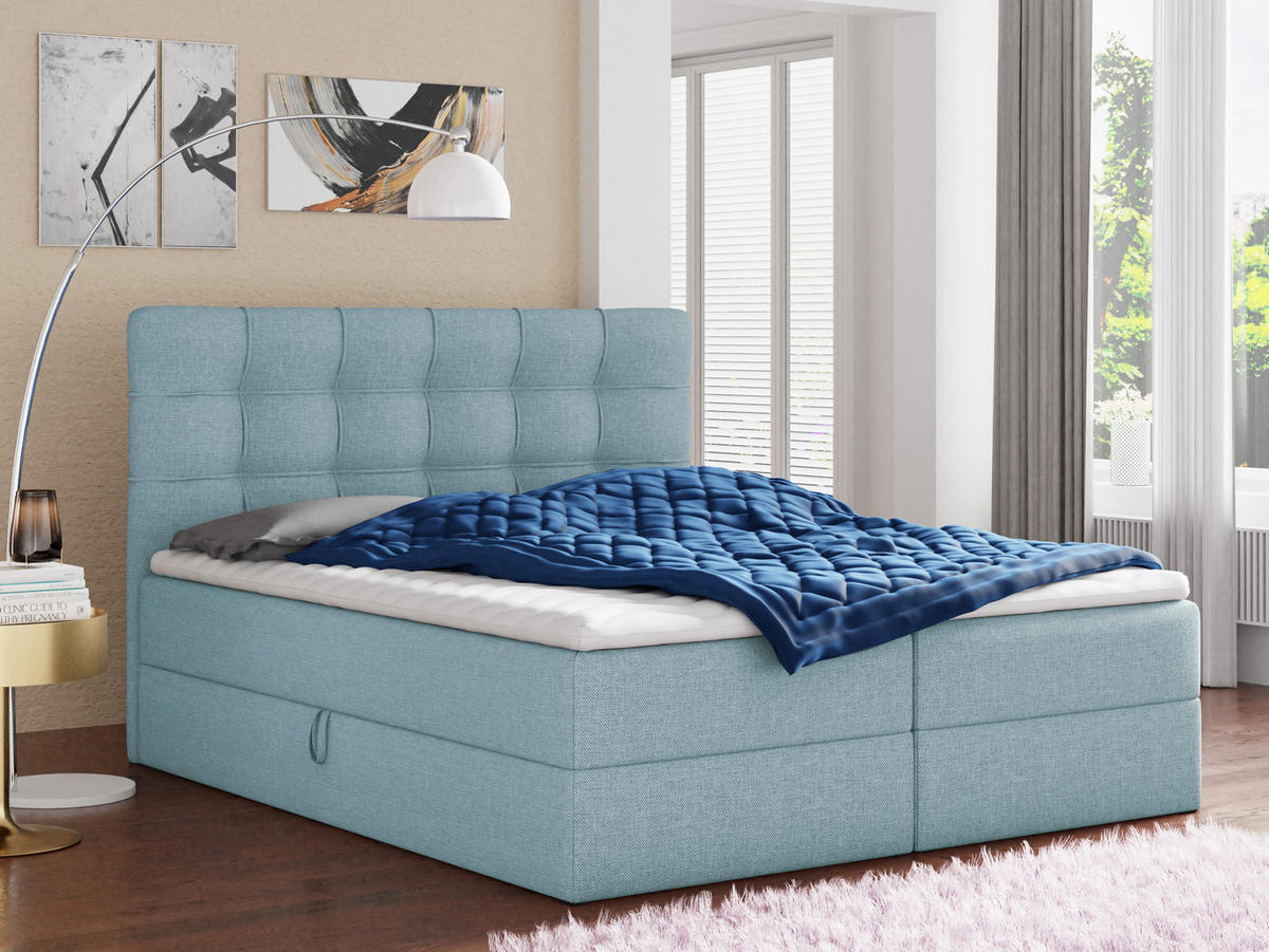 BOXBETT Best - 160x200 - blau (Vidar 83, Webstoff) - Blau/Schwarz, Holz/Holzwerkstoff (160/200cm) - Sofnet