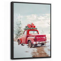 LEINWAND Bilder mit Rahmen - Auto - Rot - Geschenke - Winter - Schnee - Weihnachten - 30x40 - Rot, Textil (30/40cm) - MuchoWow
