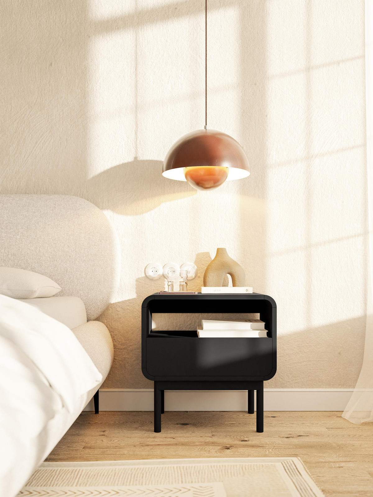 NACHTTISCH ORO Schwarz mit Schublade 54 cm - Schwarz, Holz/Holzwerkstoff (53.8/61.1/40cm) - Selsey