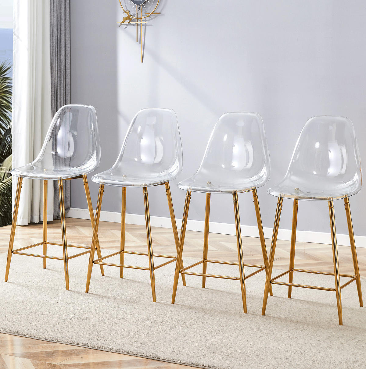 BARHOCKER 4er-Set transparent mit Metallgestell Gold - Goldfarben, Metall (45/102/51.2cm) - Meubliv