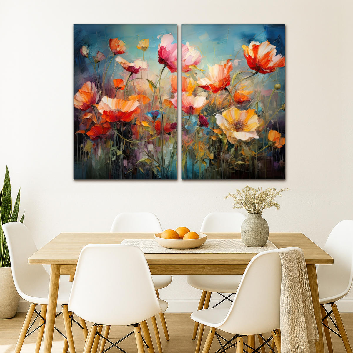 LEINWANDBILD 2er Set Blumen - Bunt - Abstrakt 120x90 cm - Blaugrau, Textil (120/90cm) - MuchoWow