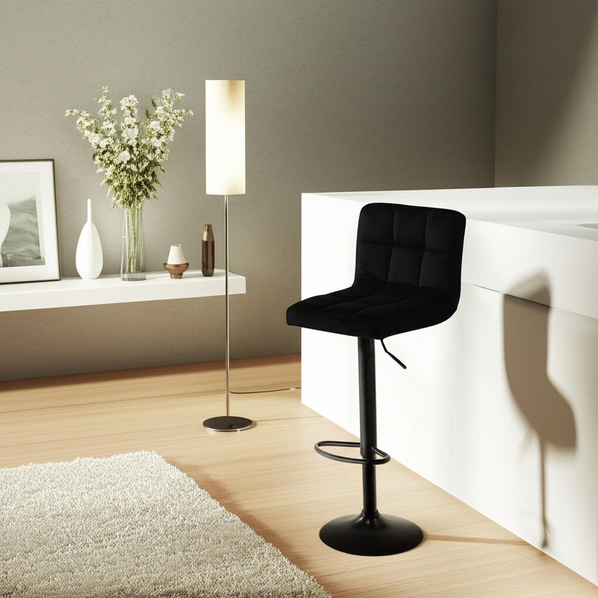 BARHOCKER 2er Set Fenai Samt schwarz - Schwarz, Textil/Metall (40/106/40cm) - TPFLiving