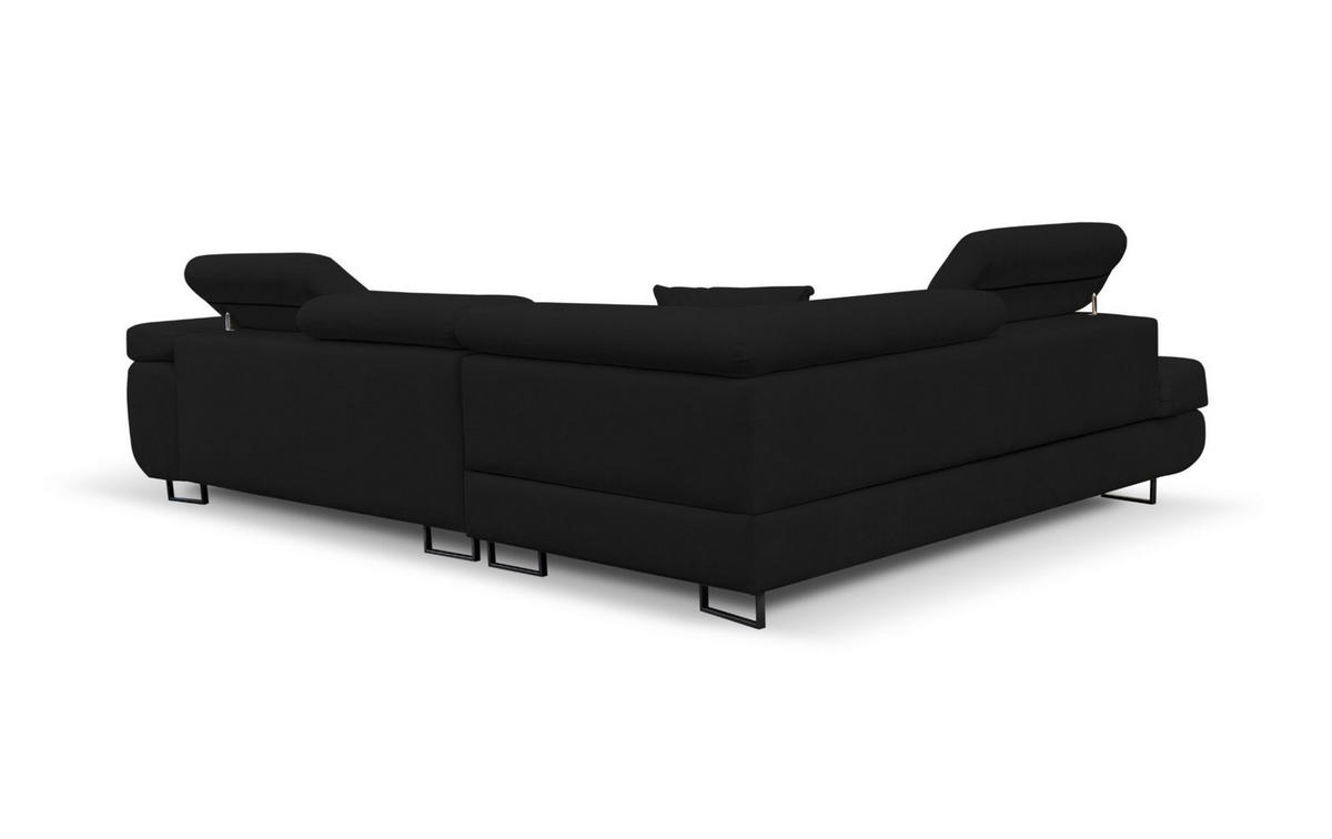 ECKSOFA Jerry in L-Form mit Schlaffunktion und Bettkasten, Farbe: Schwarz, Veloursstoff, Ottomane Links - Schwarz, Textil (202/275cm) - VENASI MÖBEL