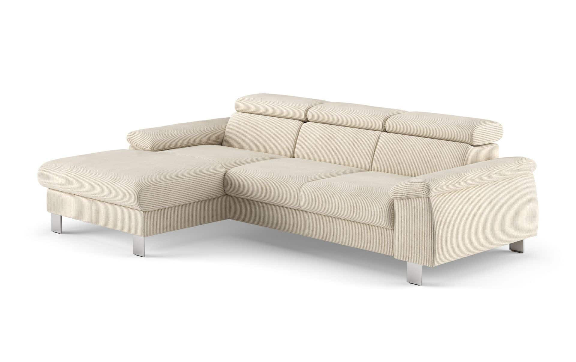 ECKSCHLAFSOFA mit Bettkasten – Cord-Stoff - Chromfarben/Beige, Holz/Textil (244/166cm) - Cotta