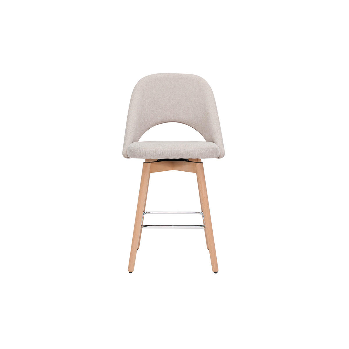 BARHOCKER Skandinavisch Beiger Stoff Samteffekt Massiv Hevea H65 cm 2er-Set COSETTE - Beige, Textil (54/99/51cm) - Miliboo