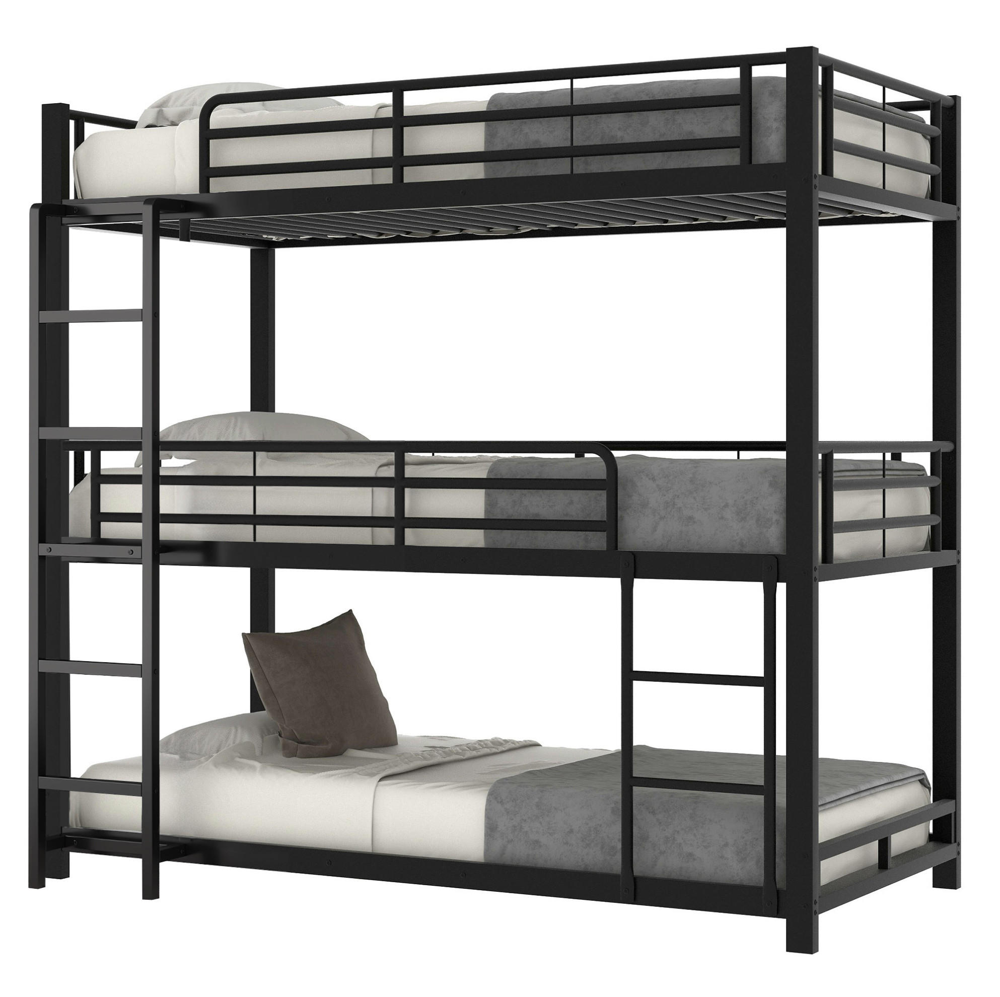 ETAGENBETT 90/200 cm aus Metall in Schwarz, Dreifachbett mit Leiter - Schwarz, Metall (90/200cm) - Flora Grace