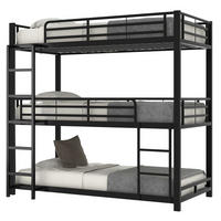 ETAGENBETT 90/200 cm aus Metall in Schwarz, Dreifachbett mit Leiter - Schwarz, Metall (90/200cm) - Flora Grace