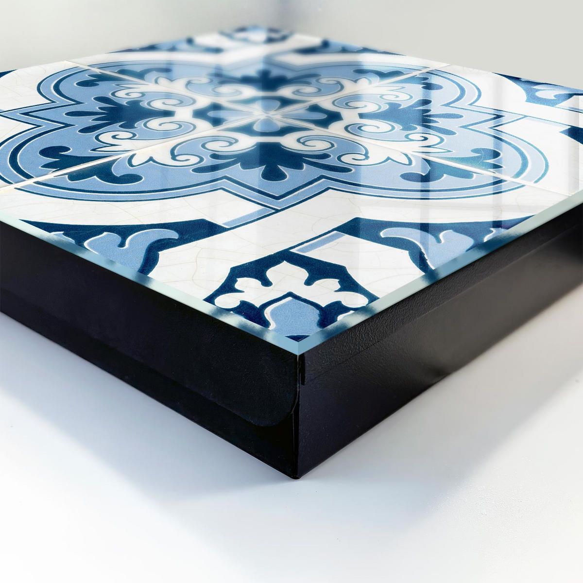 SCHLÜSSELBOX Schwarz 30x30 cm- Türöffnung nach rechts - Blaue Fliesen - Blau, Metall (30/30/5cm) - TULUP
