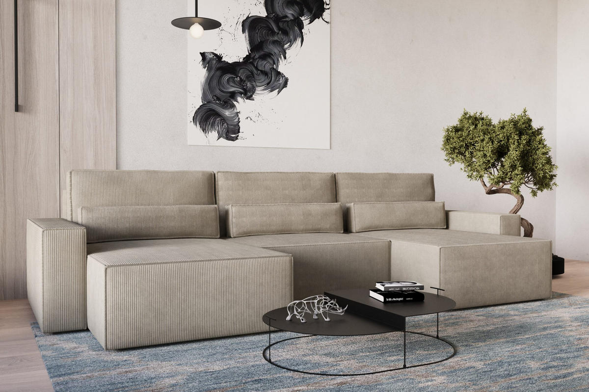 WOHNLANDSCHAFT DENVER U mini - Dunkelbeige - Beige, Holzwerkstoff (350/92/162cm) - Möblo