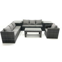 GARTENMÖBEL-SET COUCHTISCH SESSEL SOFA mit HOCKER Polyrattan Dunkelgrau Gemischt 7-Sitzer - Dunkelgrau/Grau, Glas/Kunststoff - Fimous