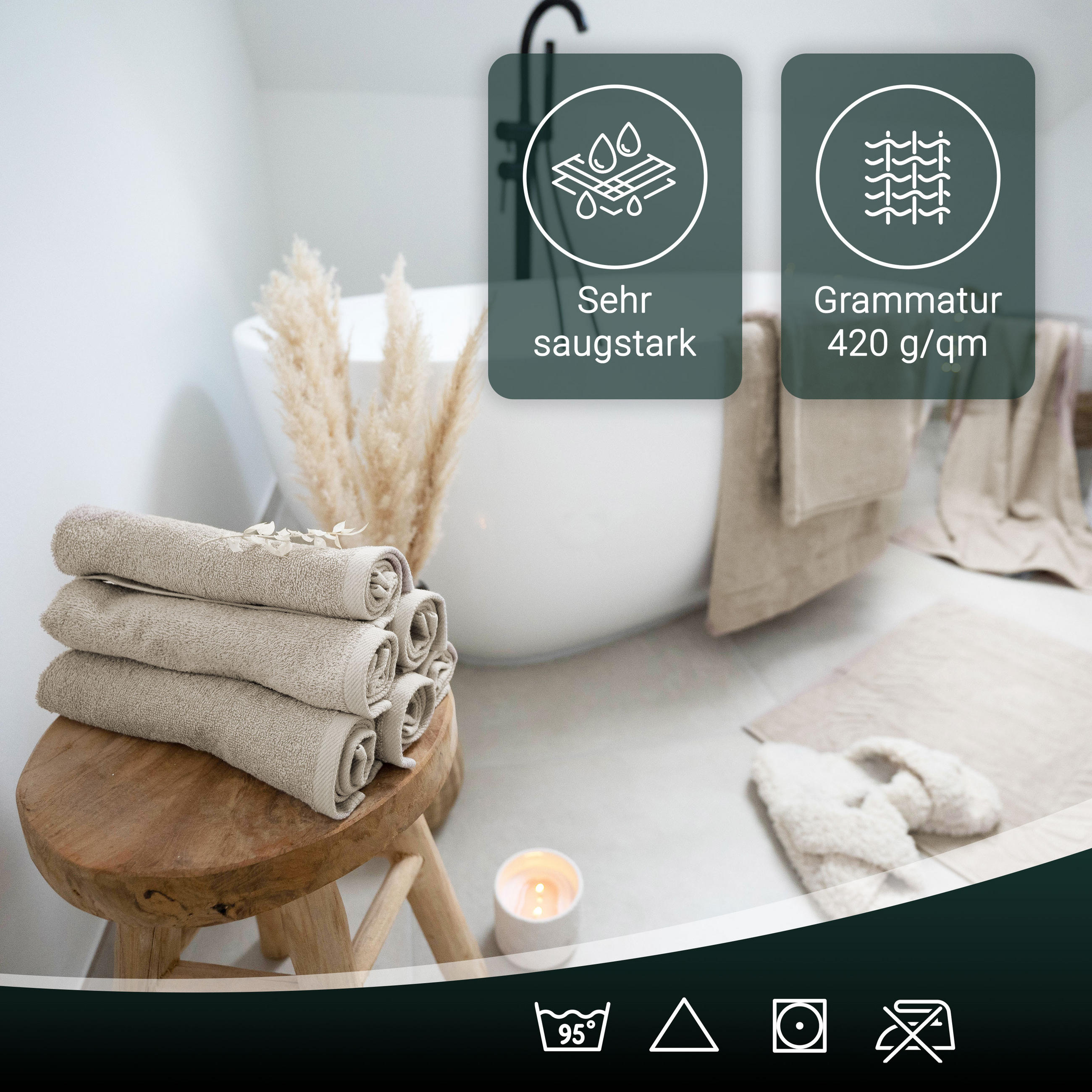 Thumbnail - Zollner Badetuch,, Cappuccino, Textil, 100x150 cm, Oeko-Tex® Standard 100, Badtextilien, Badetücher