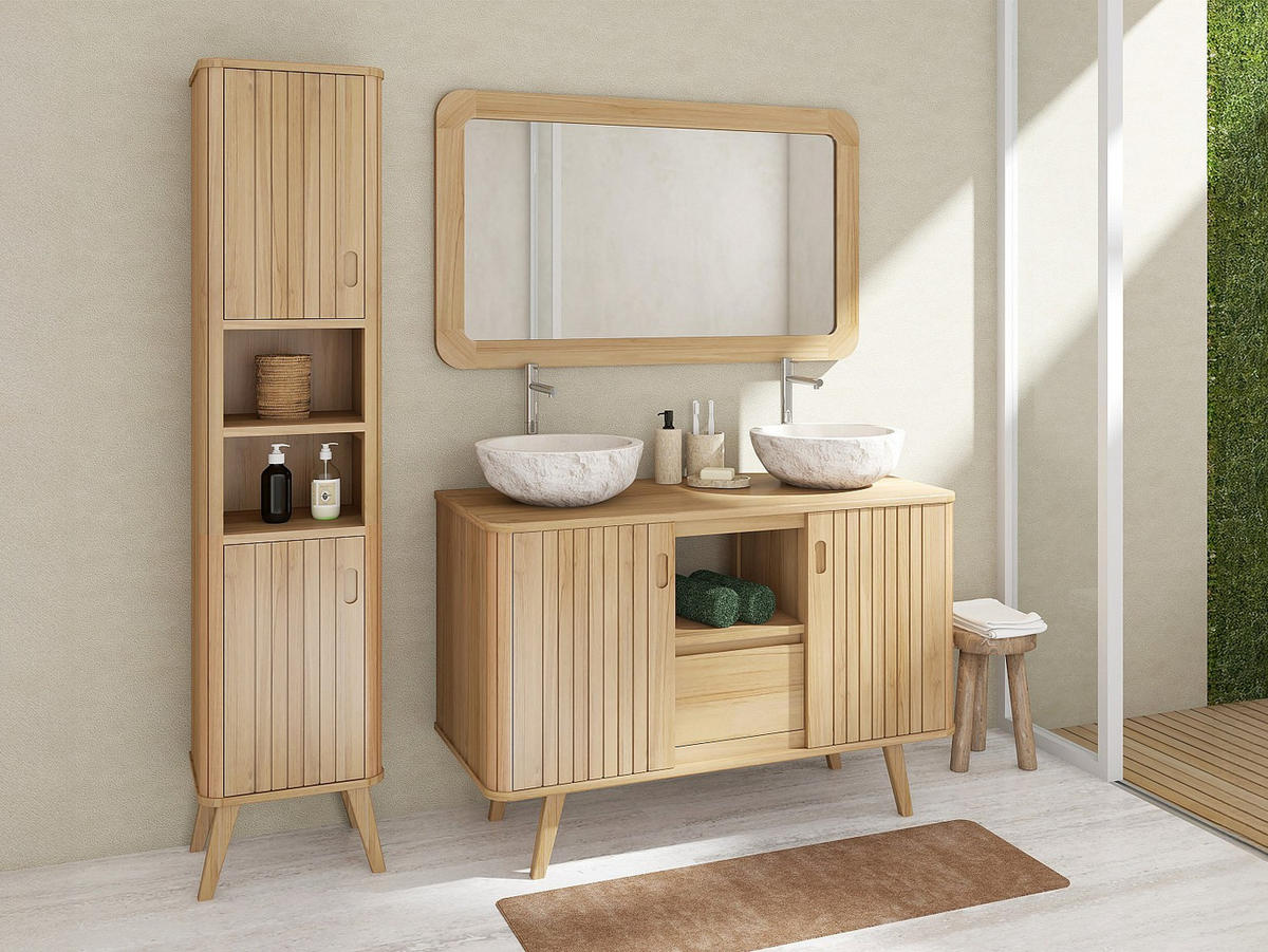 BADSCHRANK - 40 cm x 35 cm - holz - naturfarben hell Wamena - Naturfarben, Holz (40/180/35cm) - Vente-Unique