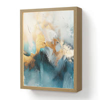 NÁSTĚNNÁ LAMPA S AKUMULÁTOREM Abstraktní - umění - zlatá - modrá 30x40 cm - tyrkysová, kompozitní dřevo (30/40/8cm) - OnlyWow