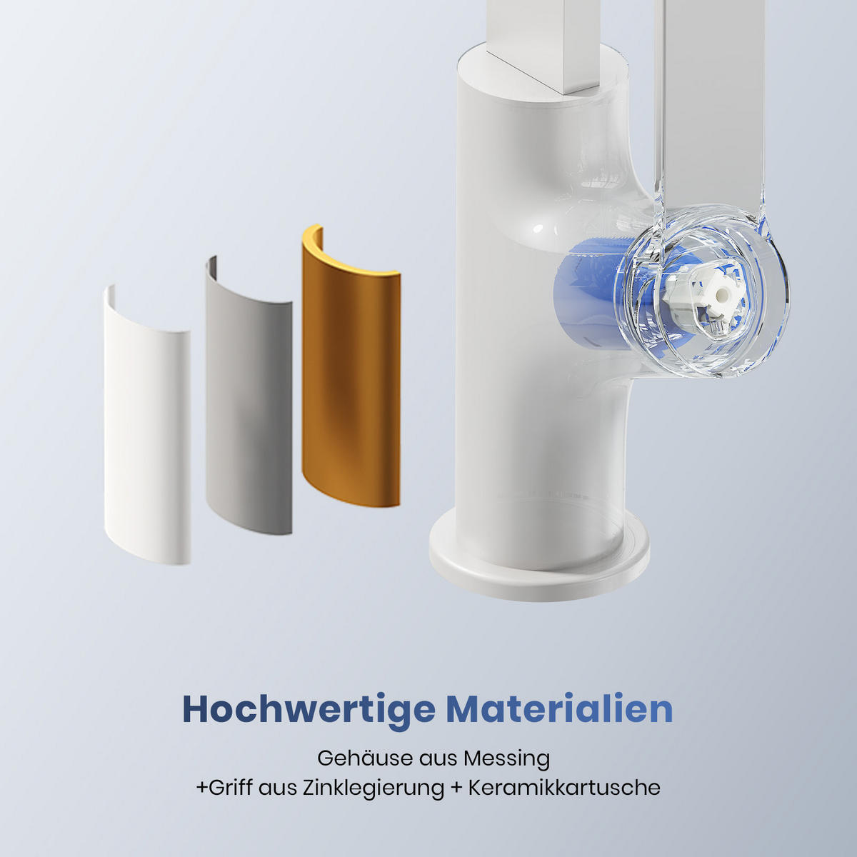 KÜCHENARMATUR mit 360° Drehbar Edelstahl Einhebelmischer Weiß Matt - Weiß, Metall (22.5/10.1/30.3cm) - EMKE