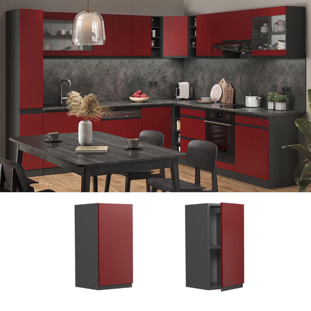 HÄNGESCHRANK R-Line Rot 30 cm J-Shape - Anthrazit/Rot, Holzwerkstoff (30/60/31cm) - Vicco