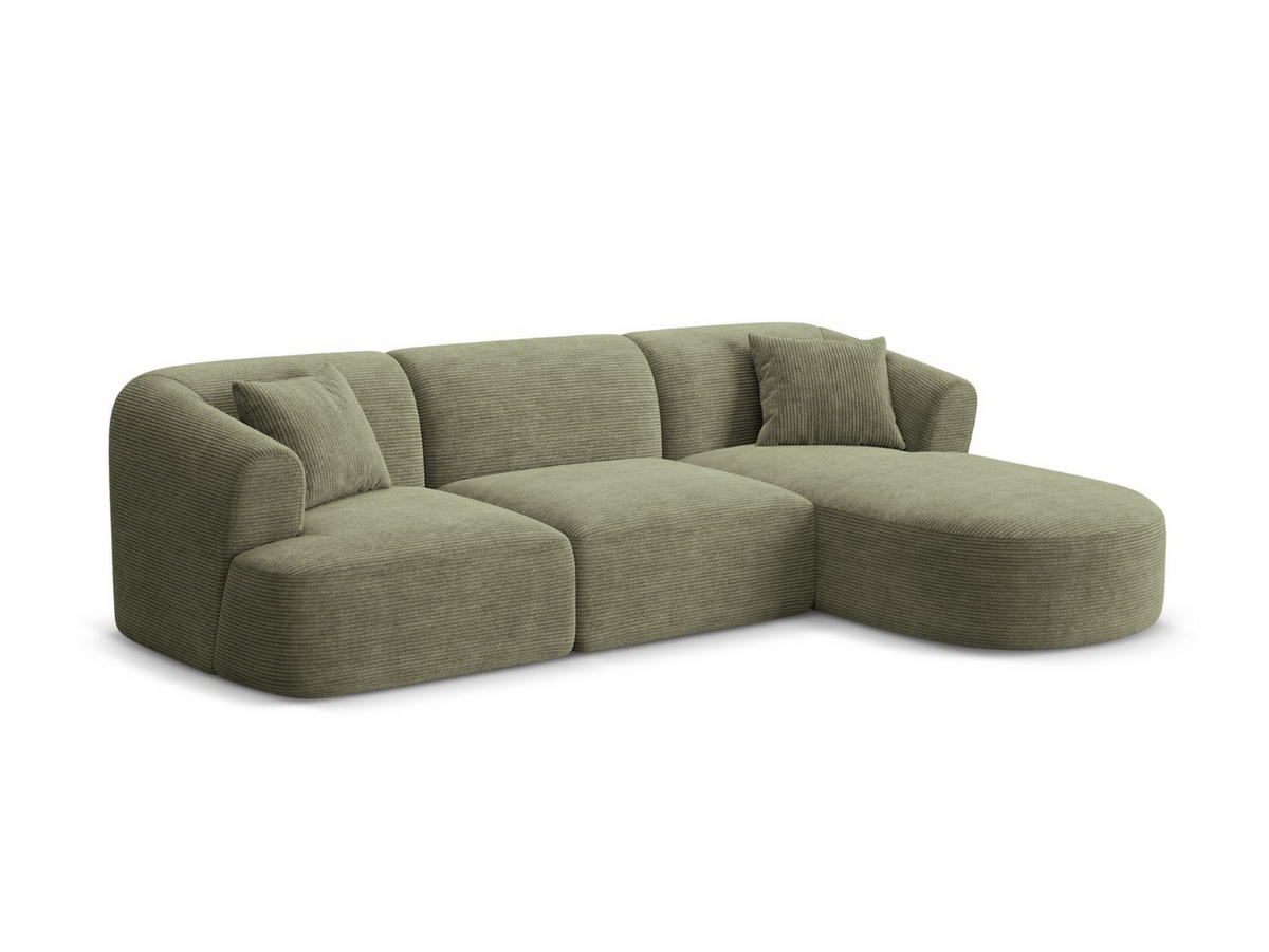 MODULARES-ECKSOFA rechts Campi aus Cord Moosgrün 4 Sitzplätze - Salbeigrün, Textil (156/256cm) - Cosmopolitan Design