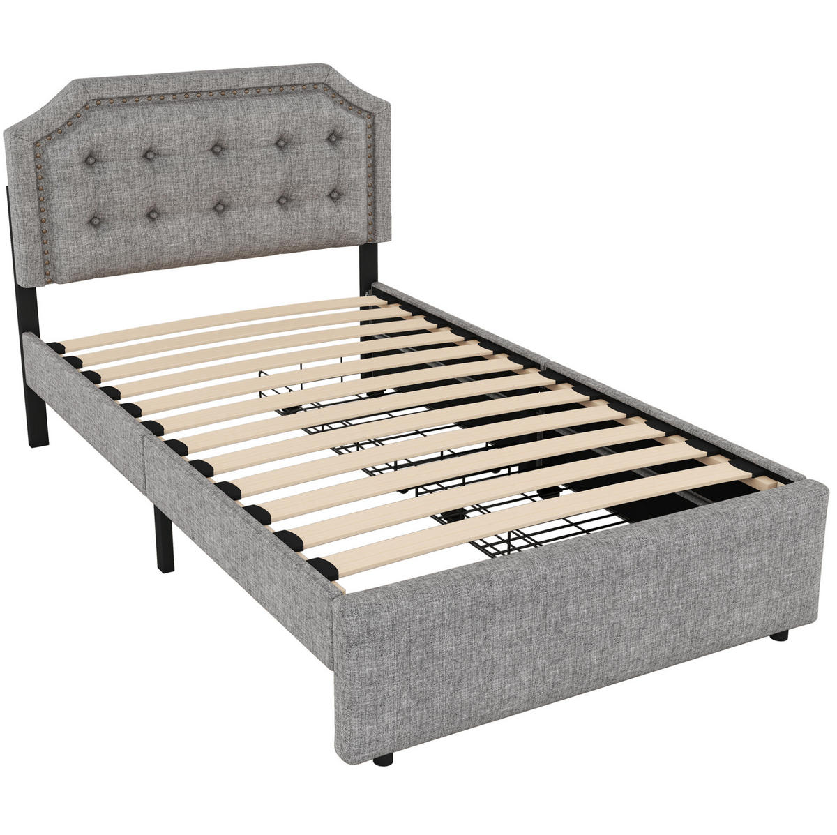 POLNJENA postelja iz MDF 90x200 cm siva z nastavljivim vzglavjem in 2 predaloma - siva, tekstil (90/200cm) - Modfu
