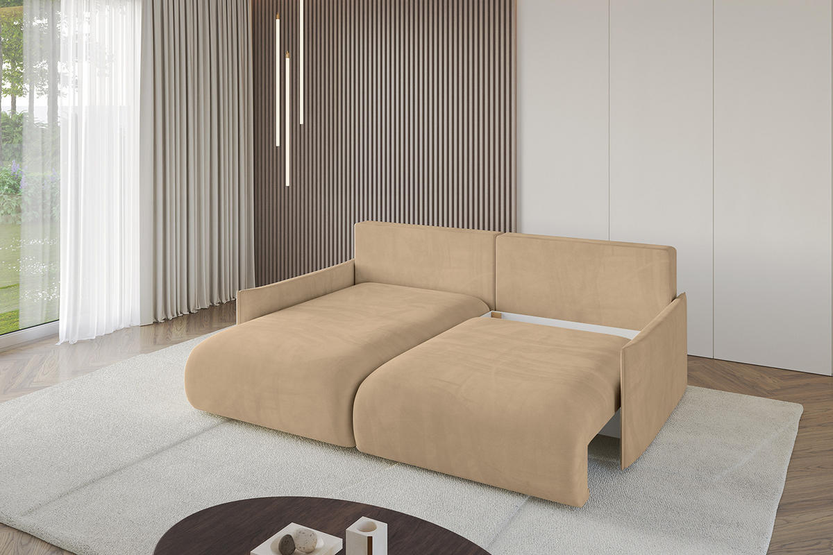 ECKSOFA Ottomane links ONESK-L-v1 216x177x72 Grün Velours - Beige, Holzwerkstoff/Kunststoff (216/177cm) - ALTDECOR
