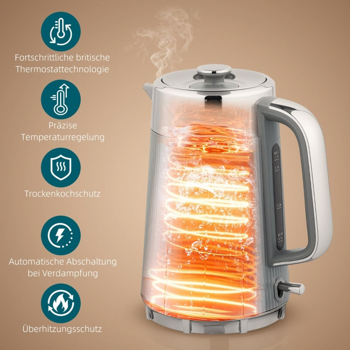WASSERKOCHER-TOASTER Set und 4 Scheiben Toaster, Grau, 21,2/15,5/25,5 cm - Grau, Kunststoff (15.5/25.5/21.2cm) - Rolipo
