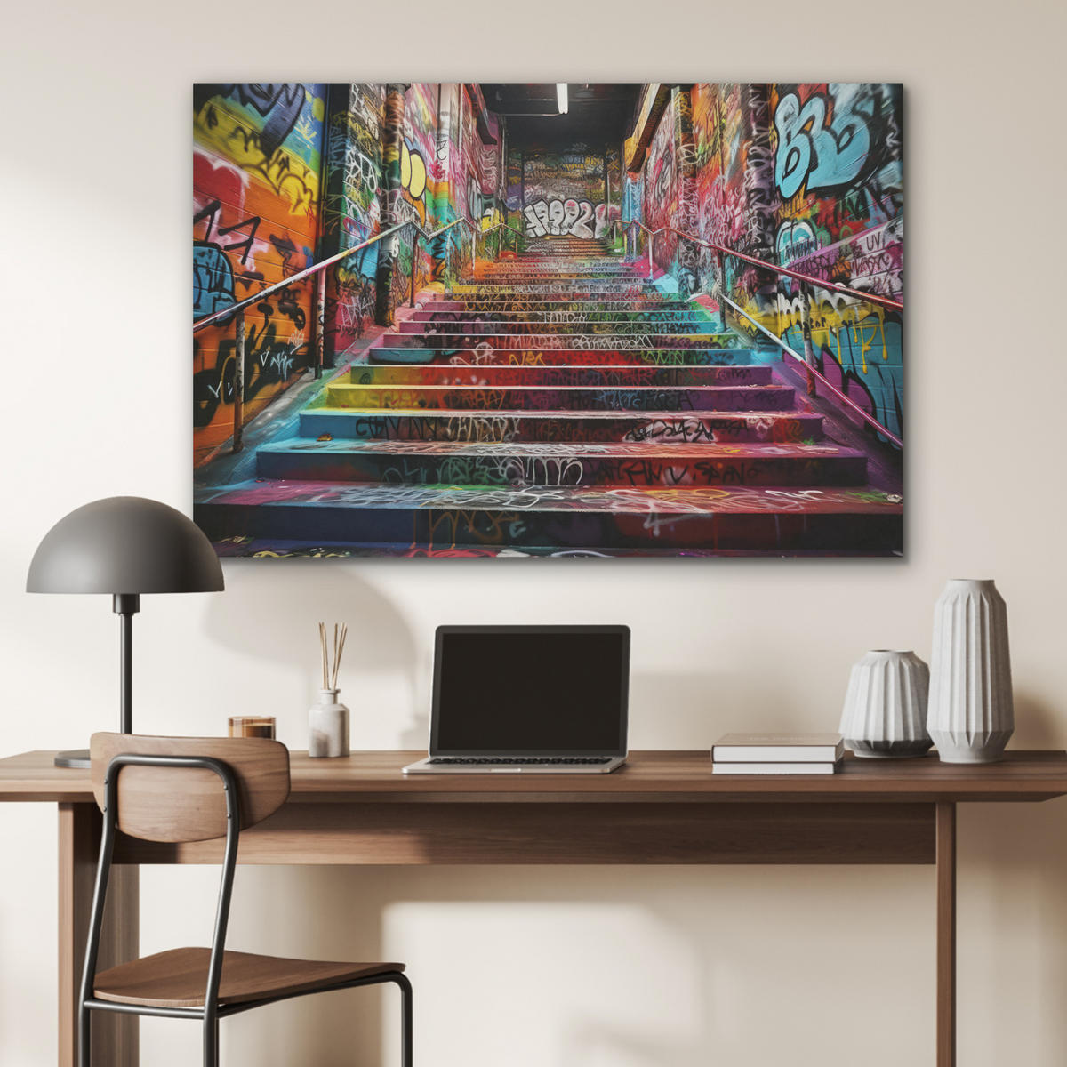 AKUSTIKBILD Treppe - Graffiti - Farben - Kunst Akustikpaneele 90x60 cm - Multicolor, Kunststoff (90/60/0.9cm) - MuchoWow