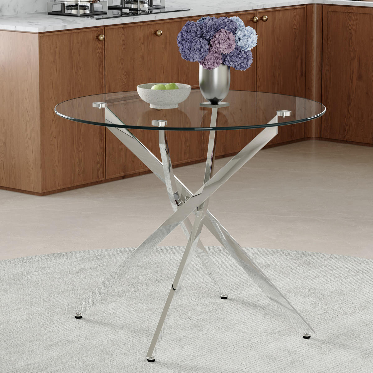 ESSTISCH Silberfarben/Transparent 88/88/75 cm - Silberfarben, Holz (88/88/75cm) - PANGIVO