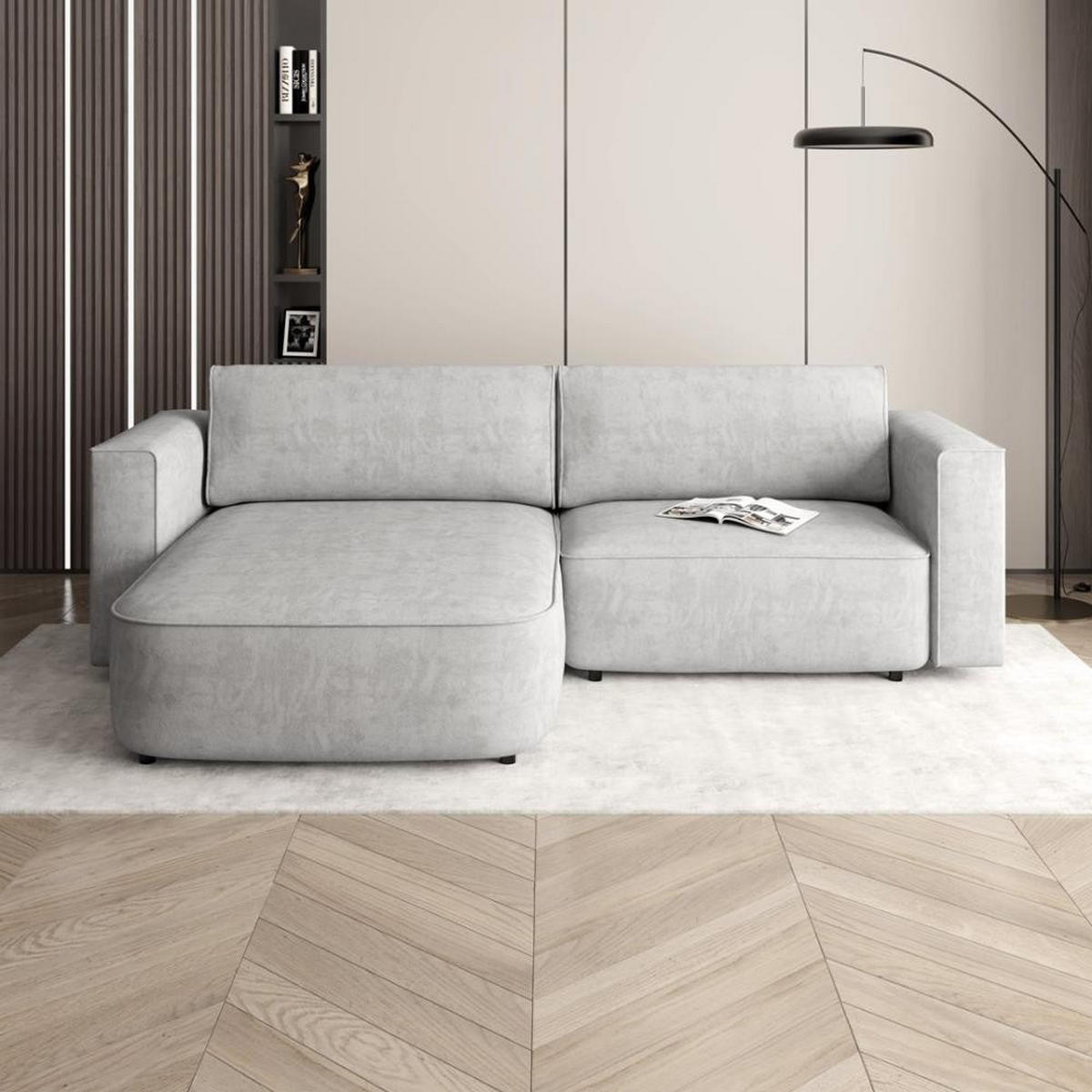 ECKSCHLAFSOFA Carlos hellgrau - Hellgrau/Schwarz, Kunststoff/Textil (265/170cm) - Beautysofa