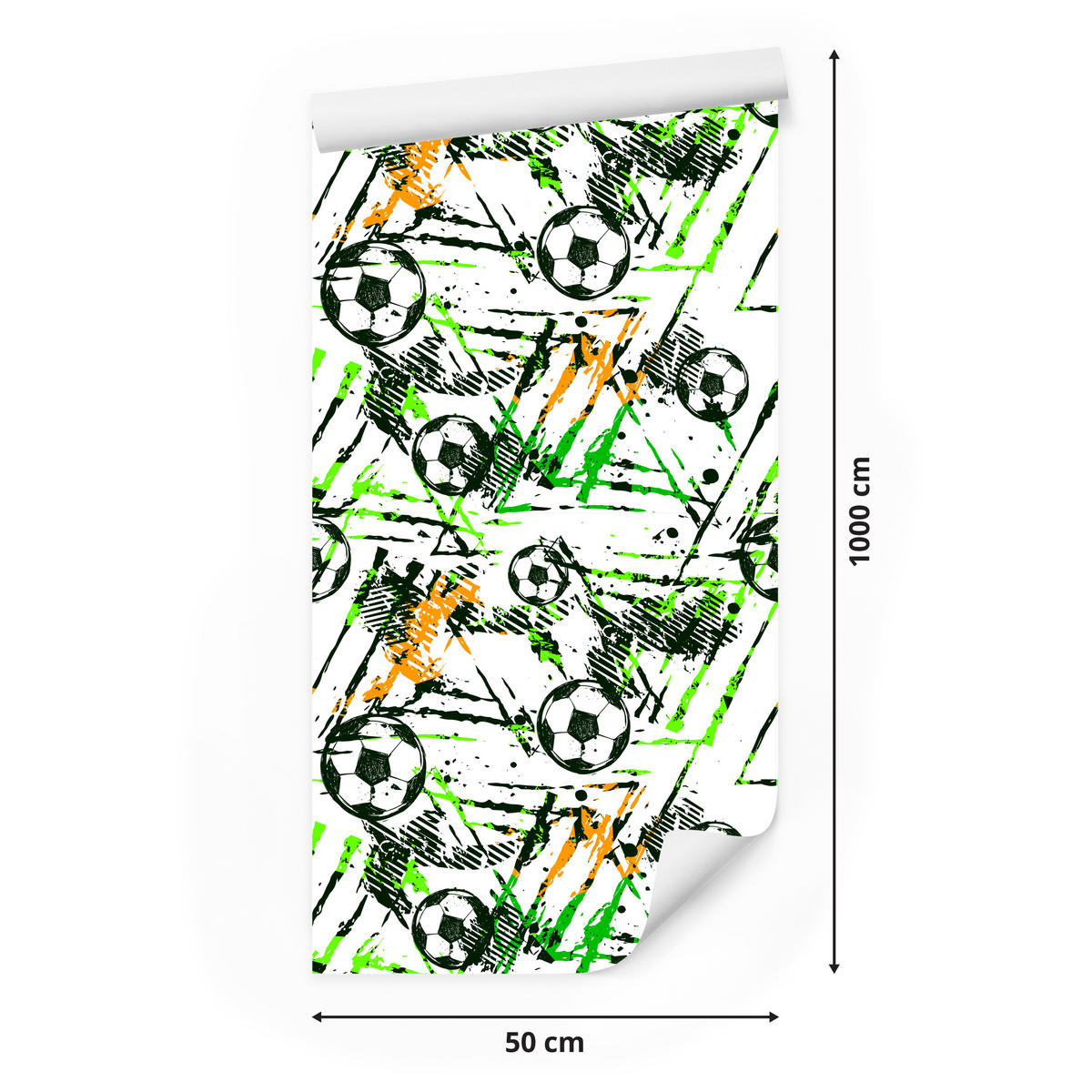VLIESTAPETE Fußball-Graffiti – Grün, Schwarz, Weiß – 50x1000 cm - Schwarz/Weiß, Papier (50/1000cm) - Muralo