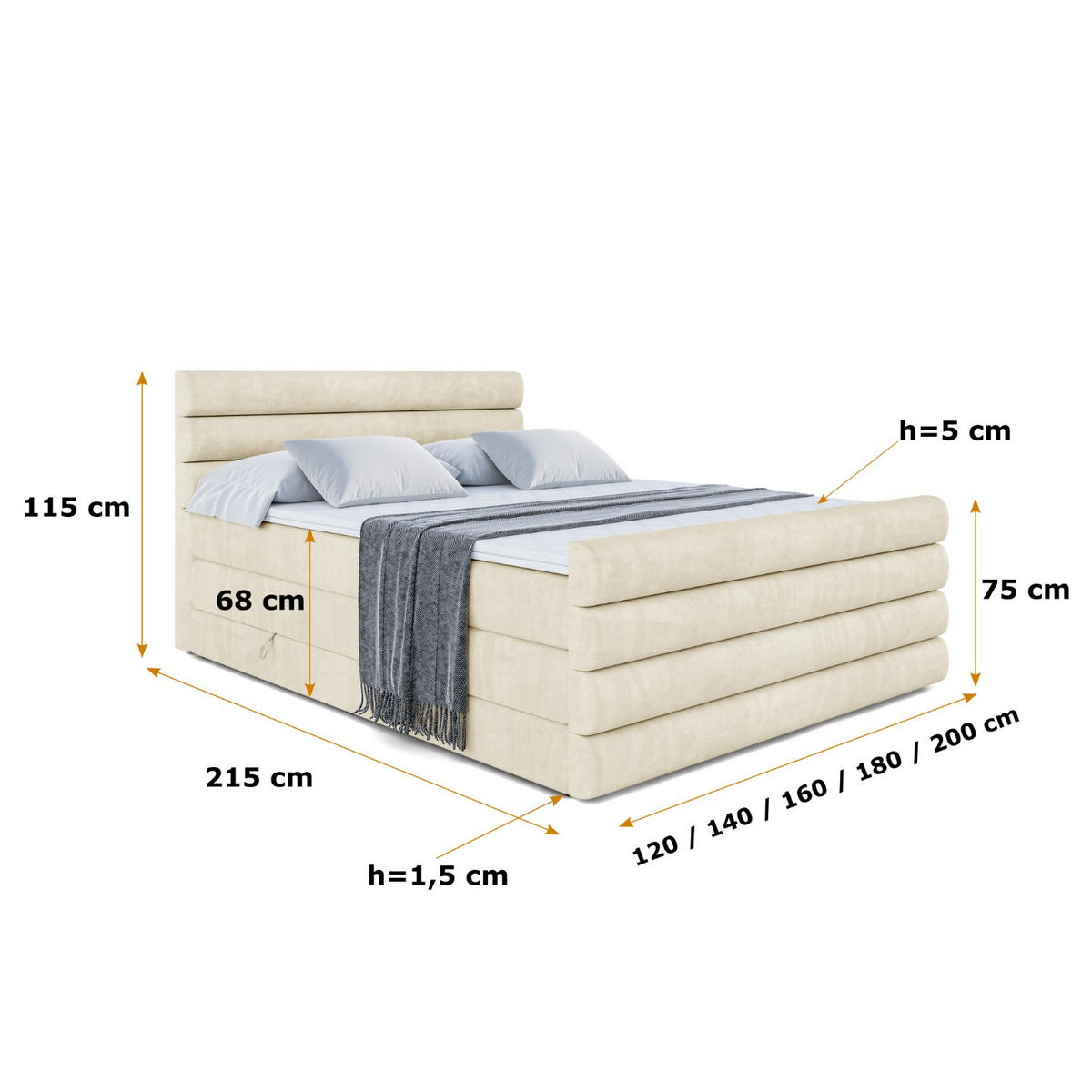 BOXSPRINGBETT CELESTIA-Z KING - 140x200 - H3/H4 - Beige - Beige, Holzwerkstoff (140/200cm) - ALTDECOR