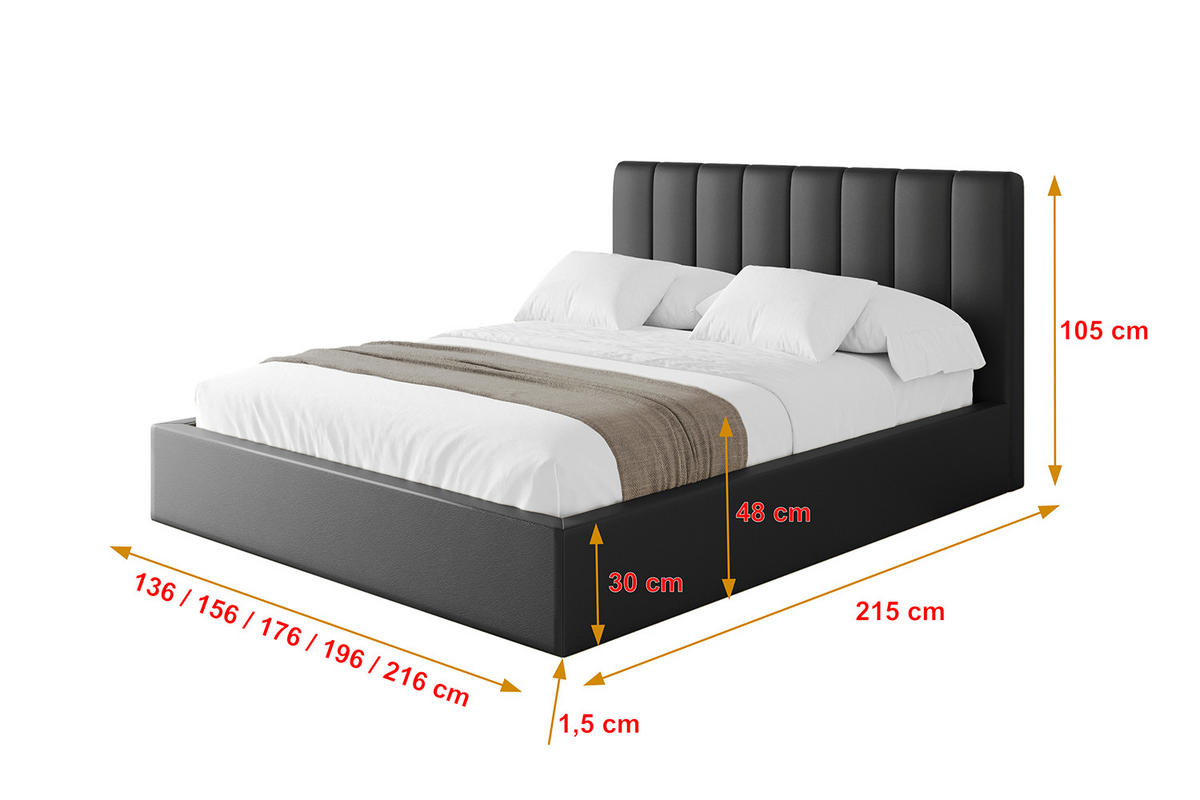 POLSTERBETT mit Bettkasten und Lattenrost, Bett mit Matratze H3/H4 - STERA 160x200 Schwarz Kunstleder - Schwarz Hochglanz, Holzwerkstoff/Textil (160/200cm) - ALTDECOR