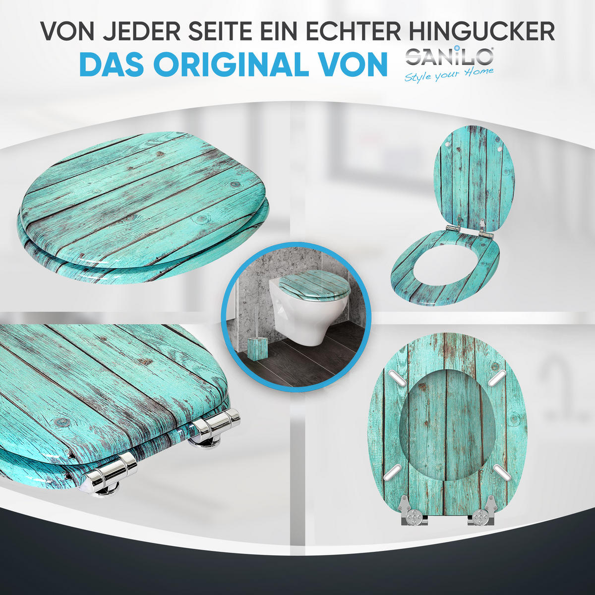 WC-SITZ mit Absenkautomatik Lumber - Türkis, Holzwerkstoff (38/6/47cm) - Sanilo