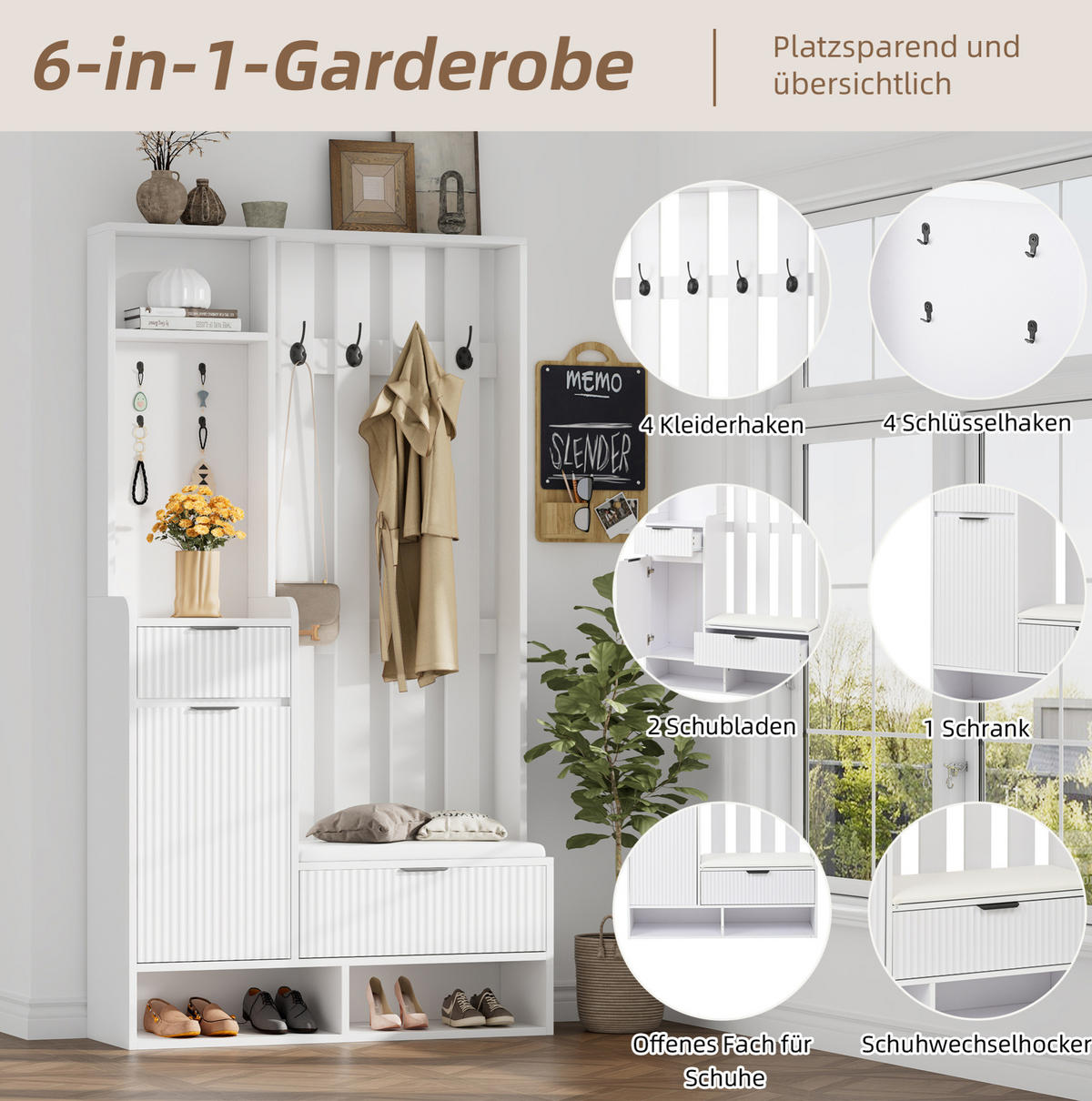 GARDEROBE 100/180/30 cm Weiß aus Spanplatte mit Sitzkissen - Weiß, Holzwerkstoff (30/180/100cm) - OKMYHOME