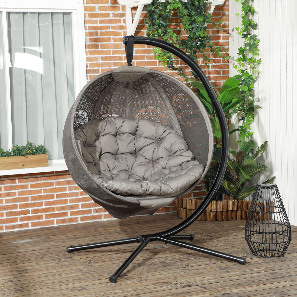 HÄNGESESSEL, Stahl, Polyesterstoff, Sand - Sandfarben, Kunststoff/Metall (116/172/125cm) - Outsunny