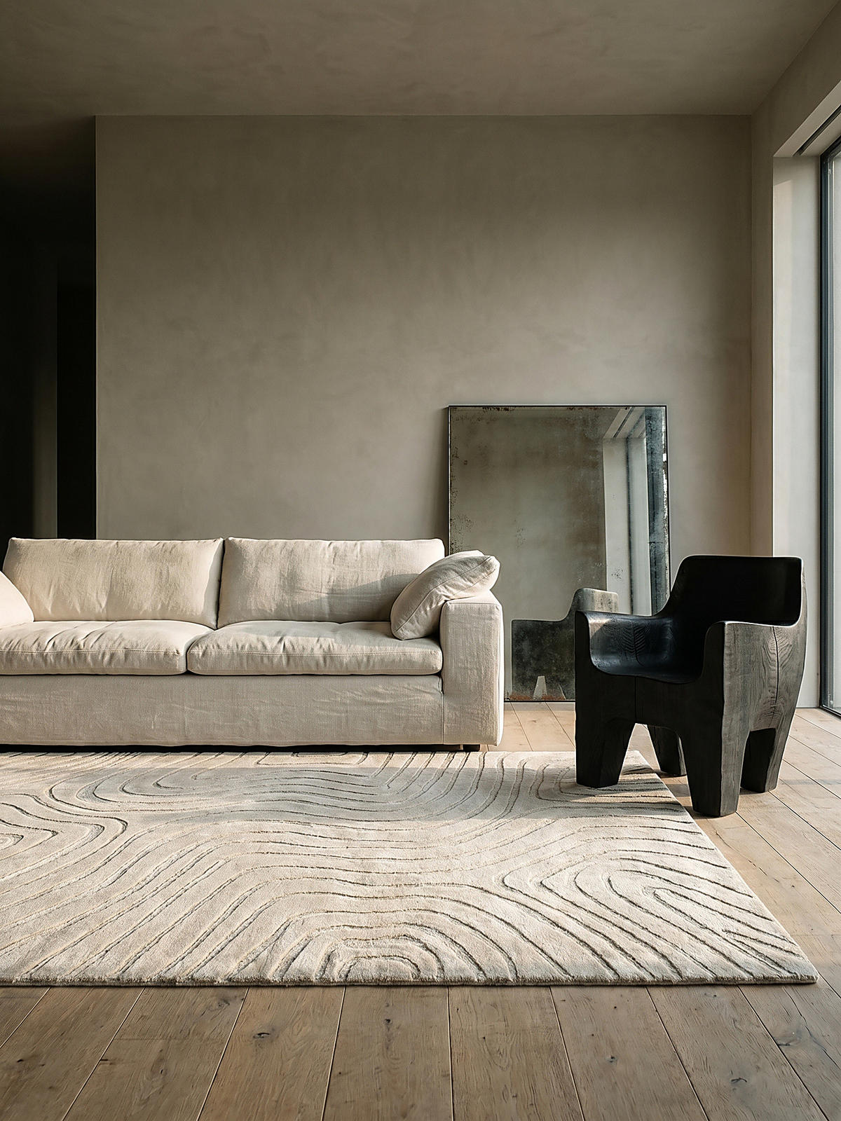 WOLLTEPPICH Wellen Abstrakt, Wohnzimmer Beige Rechteckig 200x290 - Beige, Textil (290/200cm) - KADIMA DESIGN