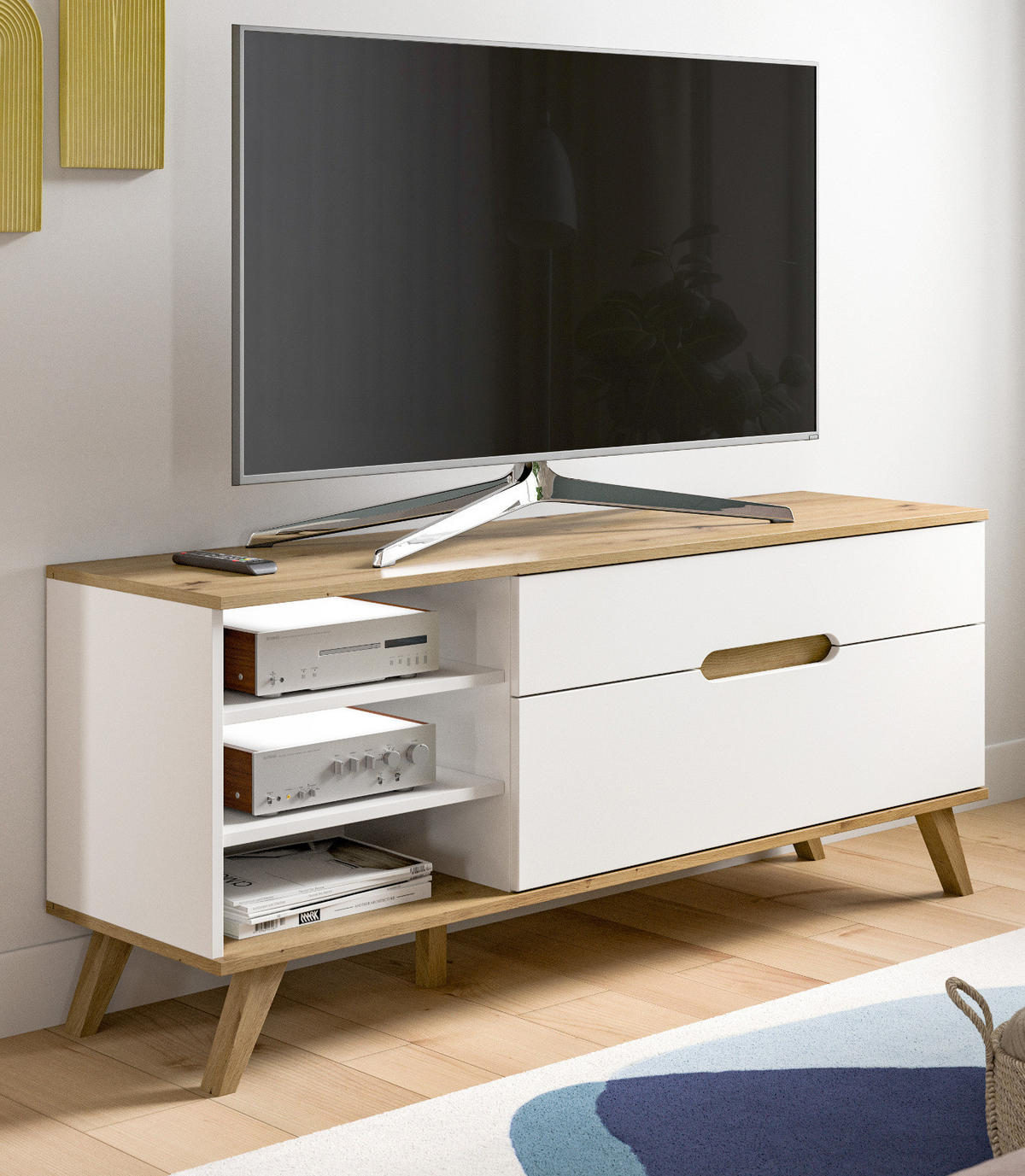 TV-LOWBOARD weiß, Eiche 140 cm, TV-Unterteil mit Soft-Close-Funktion - Eichefarben/Weiß, Holzwerkstoff/Metall (140/60/40cm) - Inn.Furn