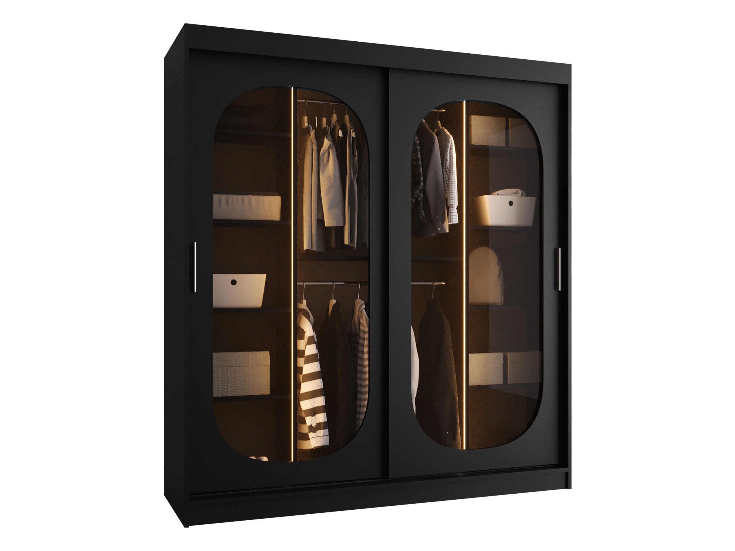 SCHWEBETÜRENSCHRANK Bahrajn 180 mit LED Beleuchtung - Silberfarben/Schwarz, Holzwerkstoff/Kunststoff (180/200/62cm) - MIRJAN24