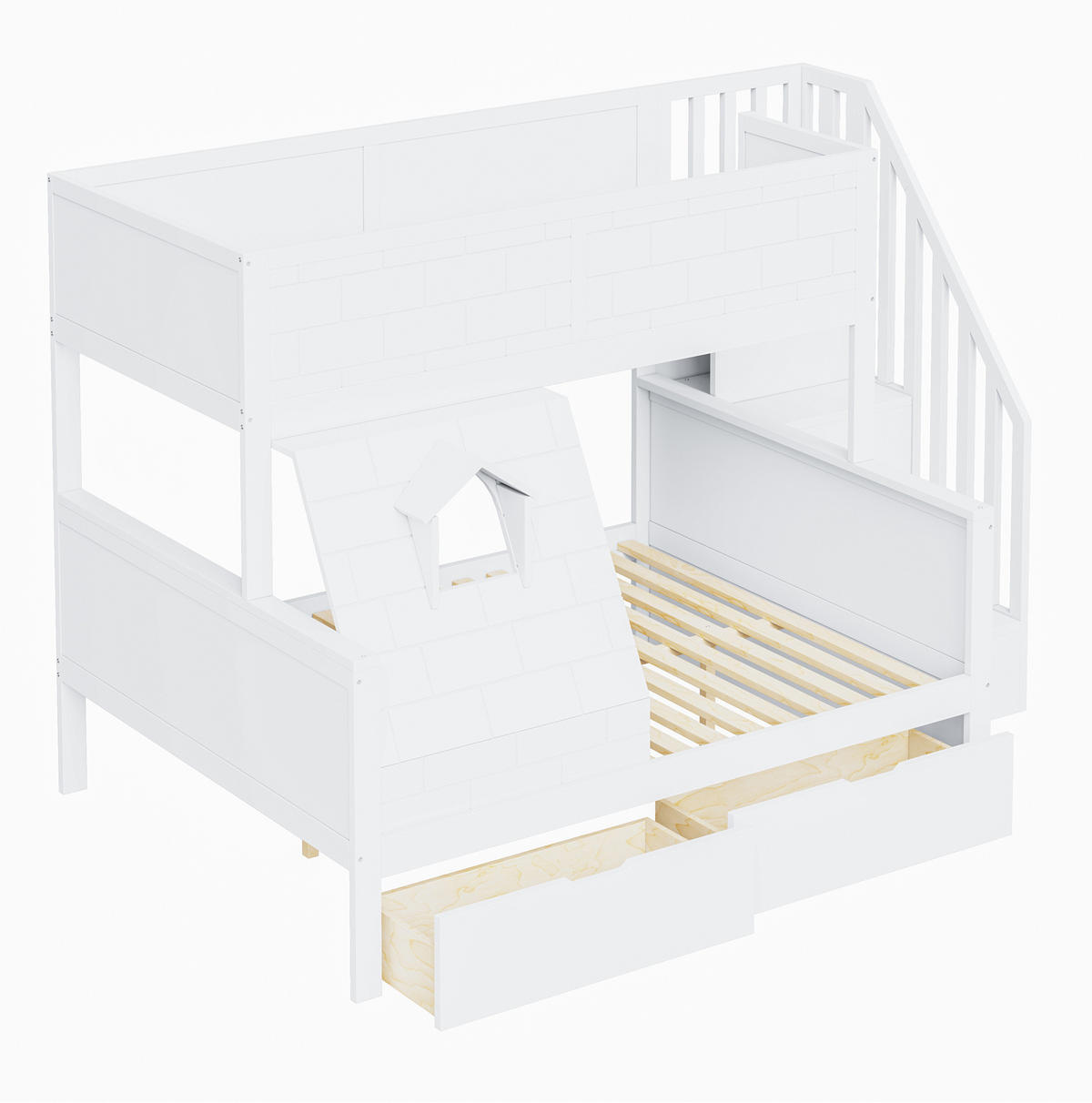 ETAGENBETT 90/200 & 140/200 cm in Weiß mit Treppe, Stauraum und Schubladen - Weiß, Holz (90/200cm) - OKMYHOME